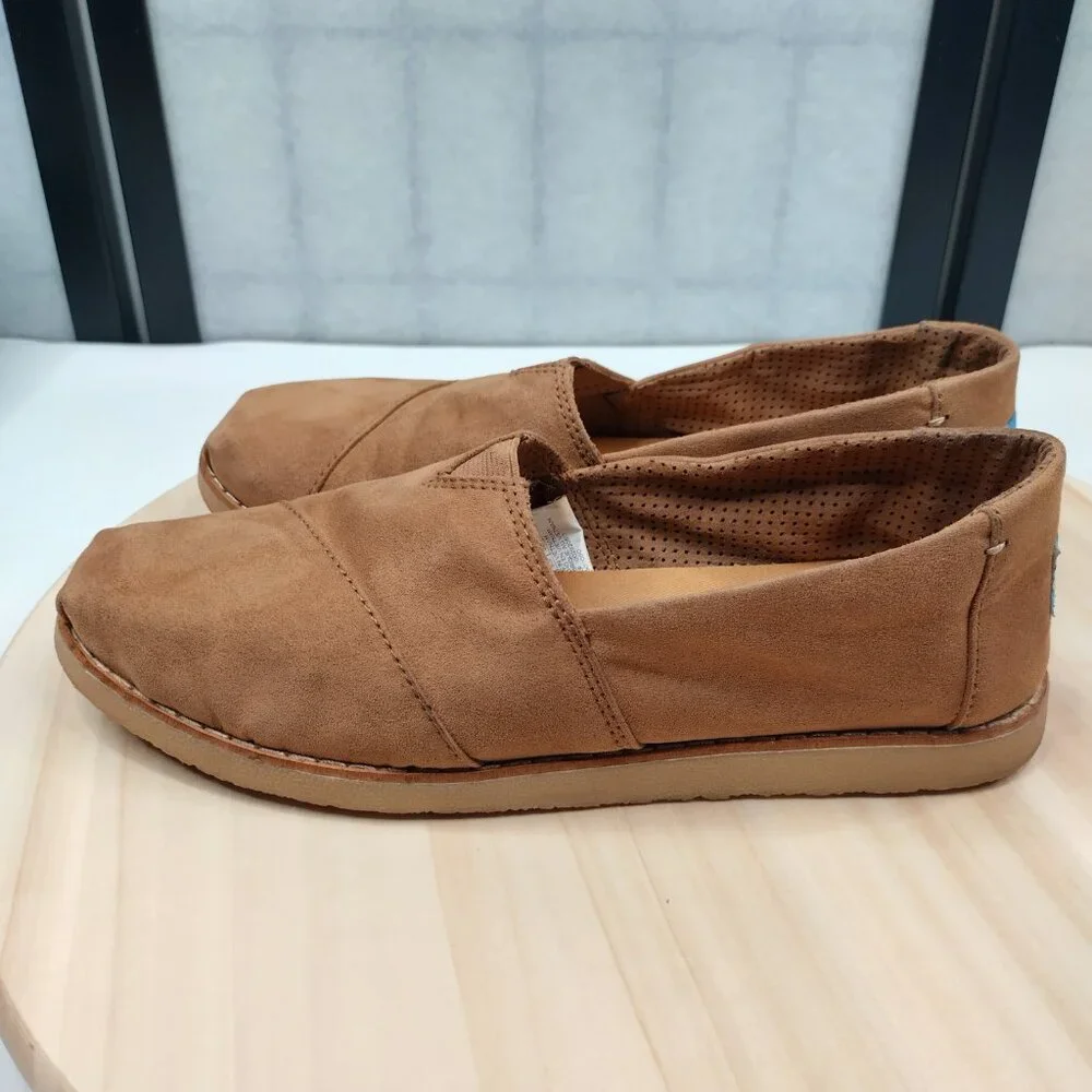 Toms Alpargata Crepe Toffee Tan Microfiber Slip-on Flats Women US 7.5